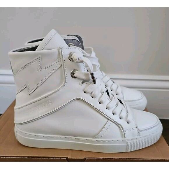 Zadig & Voltaire High Flash Sneakers White Leather High Tops $348, Sz 36 - Picture 1 of 7